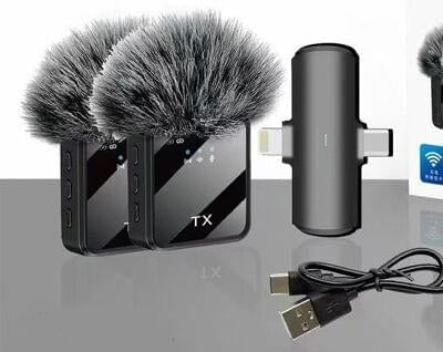 Microphone sans fil F15-2 2 en 1 pour Android et iPhone ( 1 récepteur + 2 émetteurs )