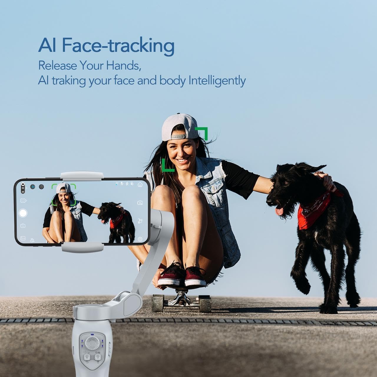 L7C Pro - Stabilisateur de téléphone avec suivi actif par IA, pour iPhone et Android, Vlogging