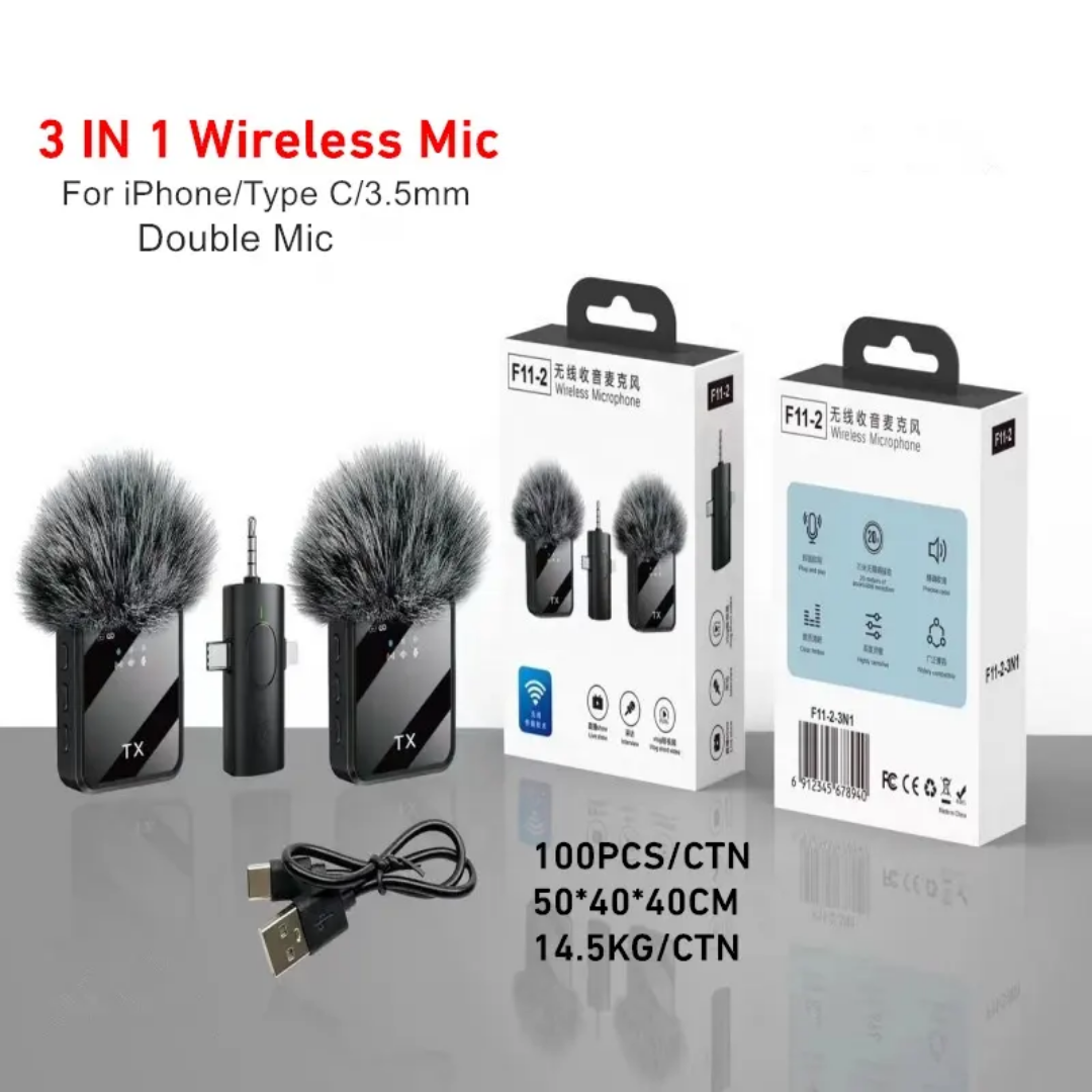 Microphone F11-2 sans fil 3 en 1  pour Téléphone et Ordinateur