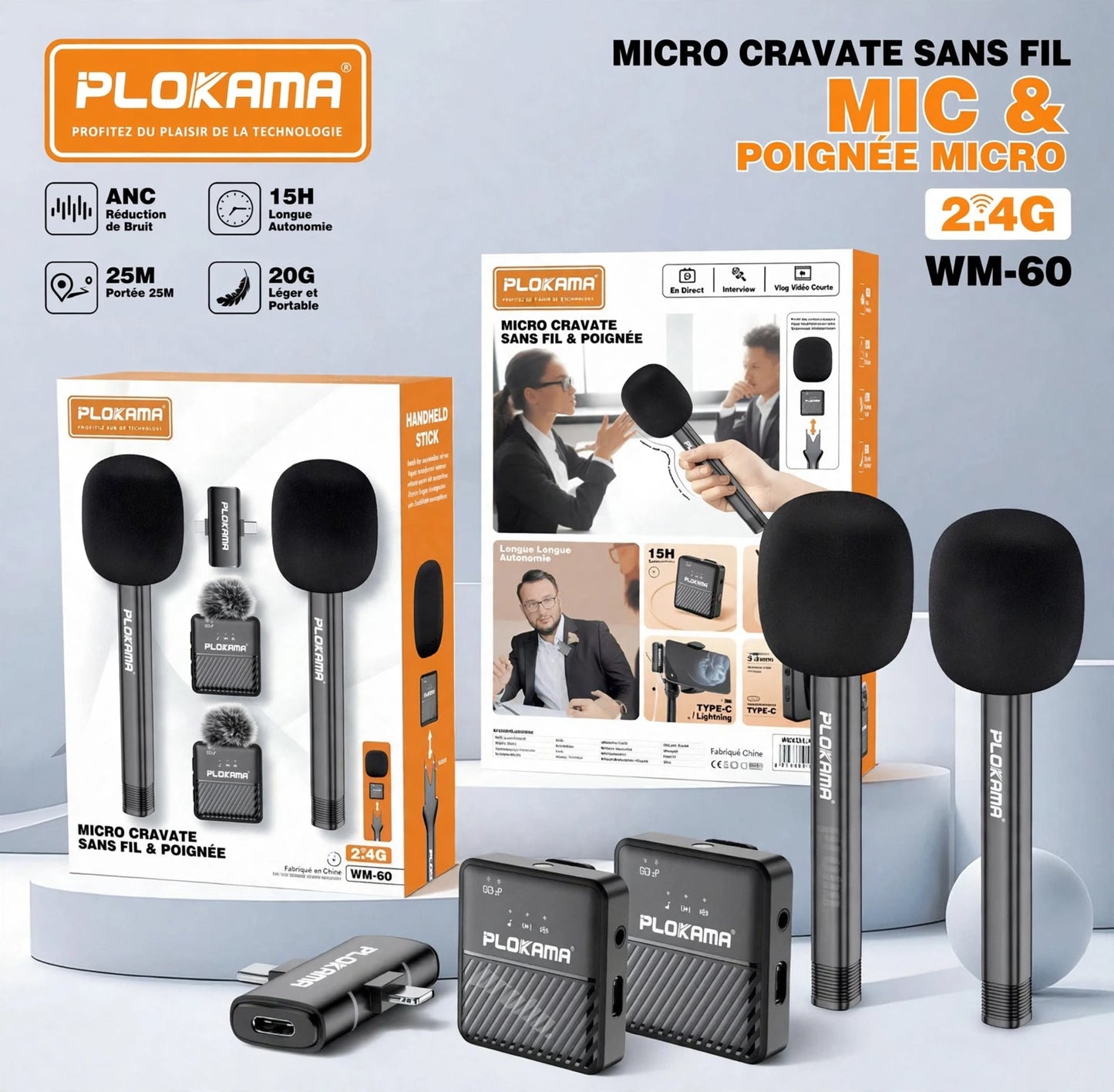 Plokama WM-60 - Pack Micro Cravate &  Interview Professionnel pour iPhone & Android