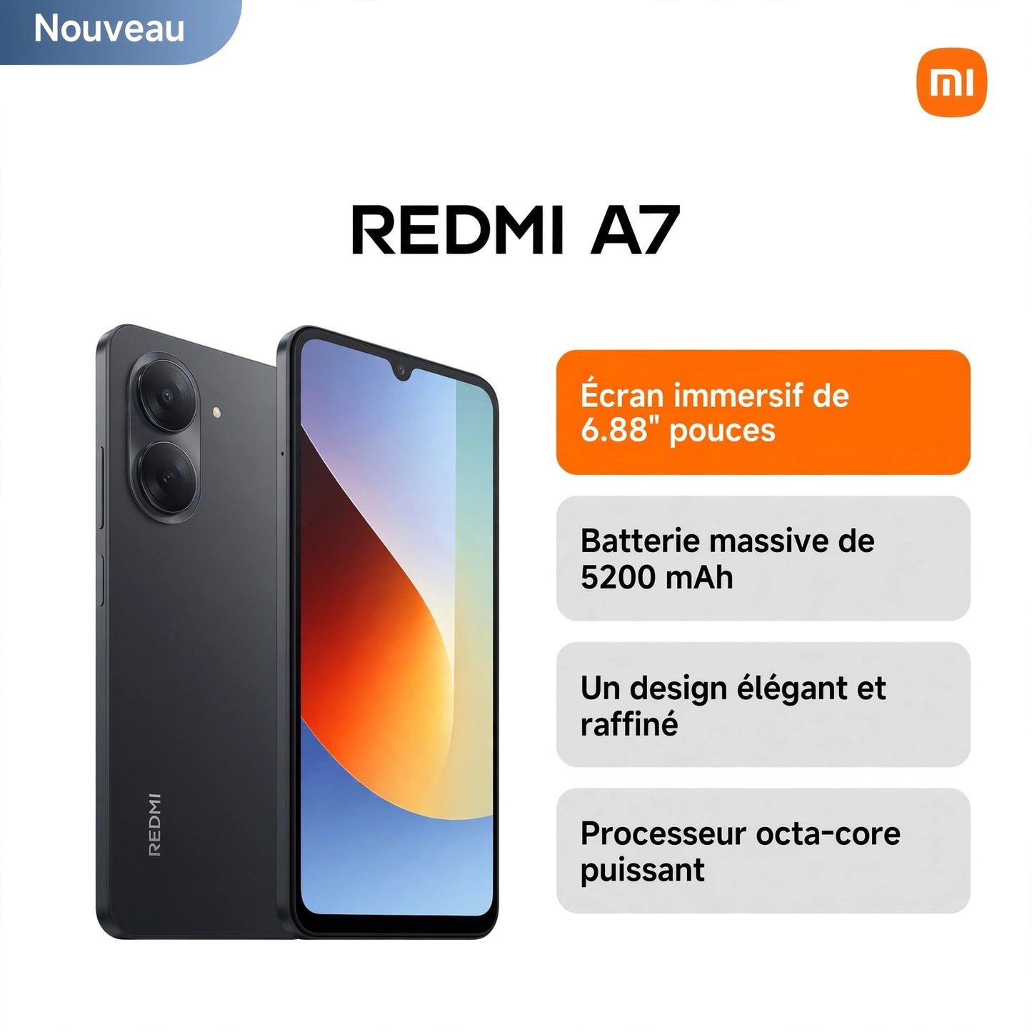 Redmi A7 Neuf - 3Go/64Go - 6'88 Pouces - 5200 mAh - 13 Mpx
