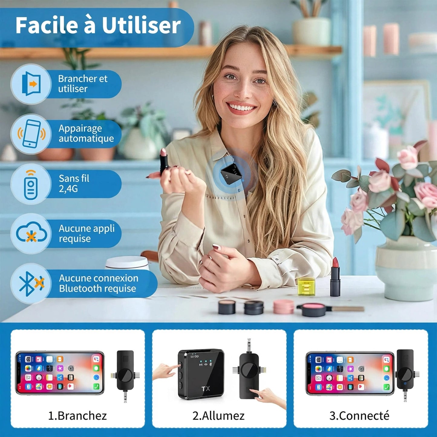 Micro Cravate  Sans Fil F11-2 avec Double Émetteur et Un Récepteur