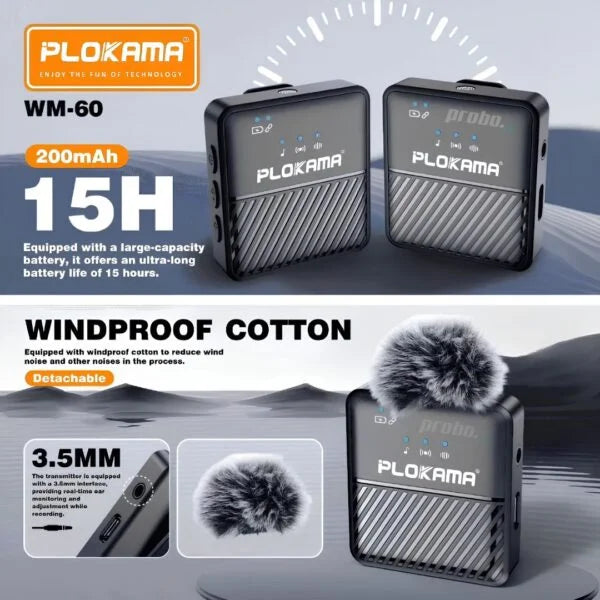 Plokama VM-60 - Microphone cravate sans fil double avec réduction du bruit