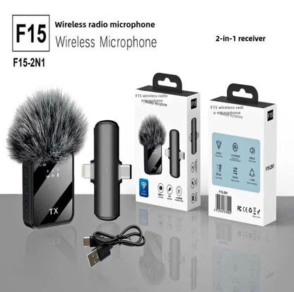 Microphone sans fil F15-2 2 en 1 pour Android et iPhone  ( 1 récepteur + 2 émetteurs )