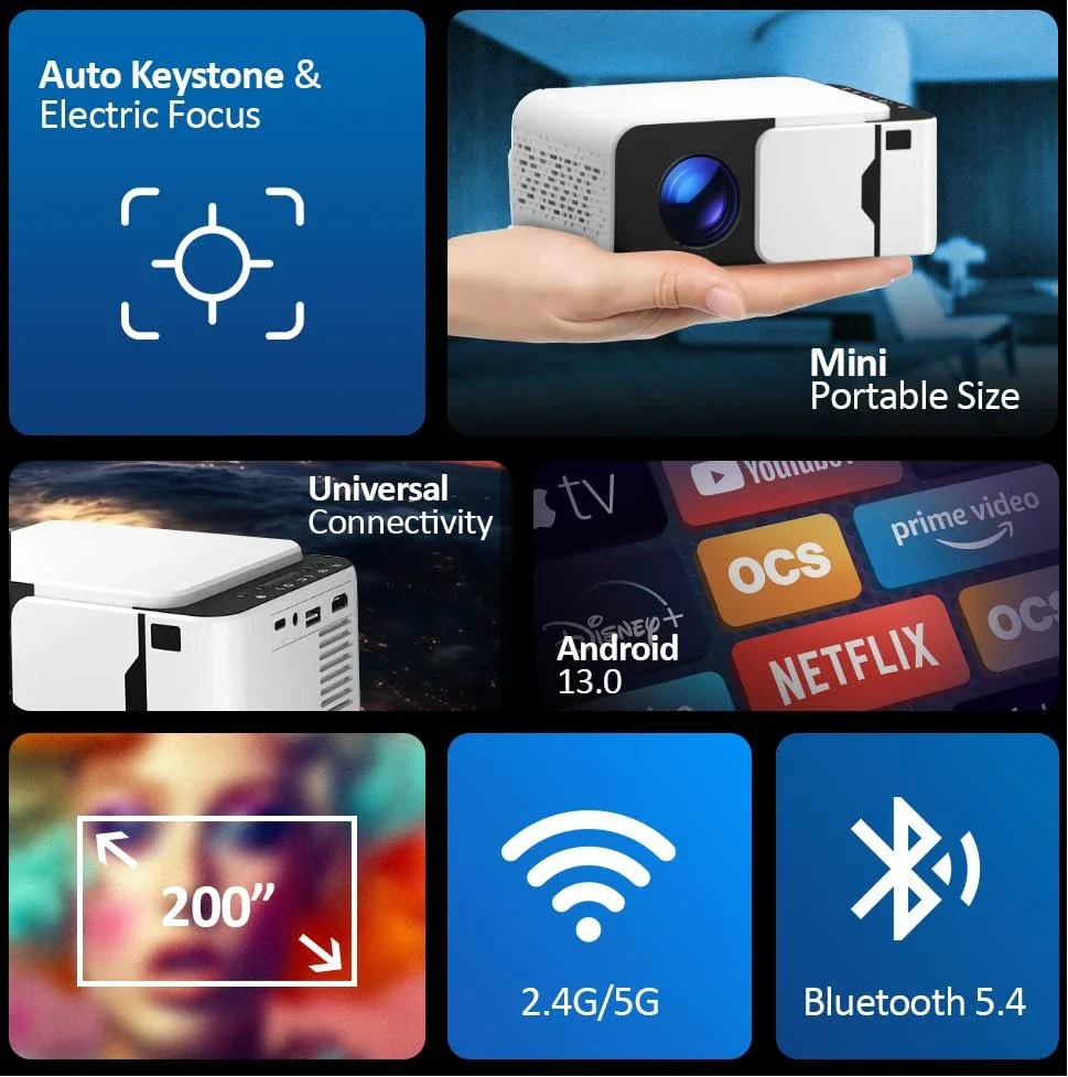 Borrego Smart 6 - Projecteur Compact et Portable avec Résolution Full HD