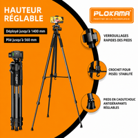 Plokama PK-9950 - Trépied Avec Rotation 360° Pour Caméra & Téléphones Portables